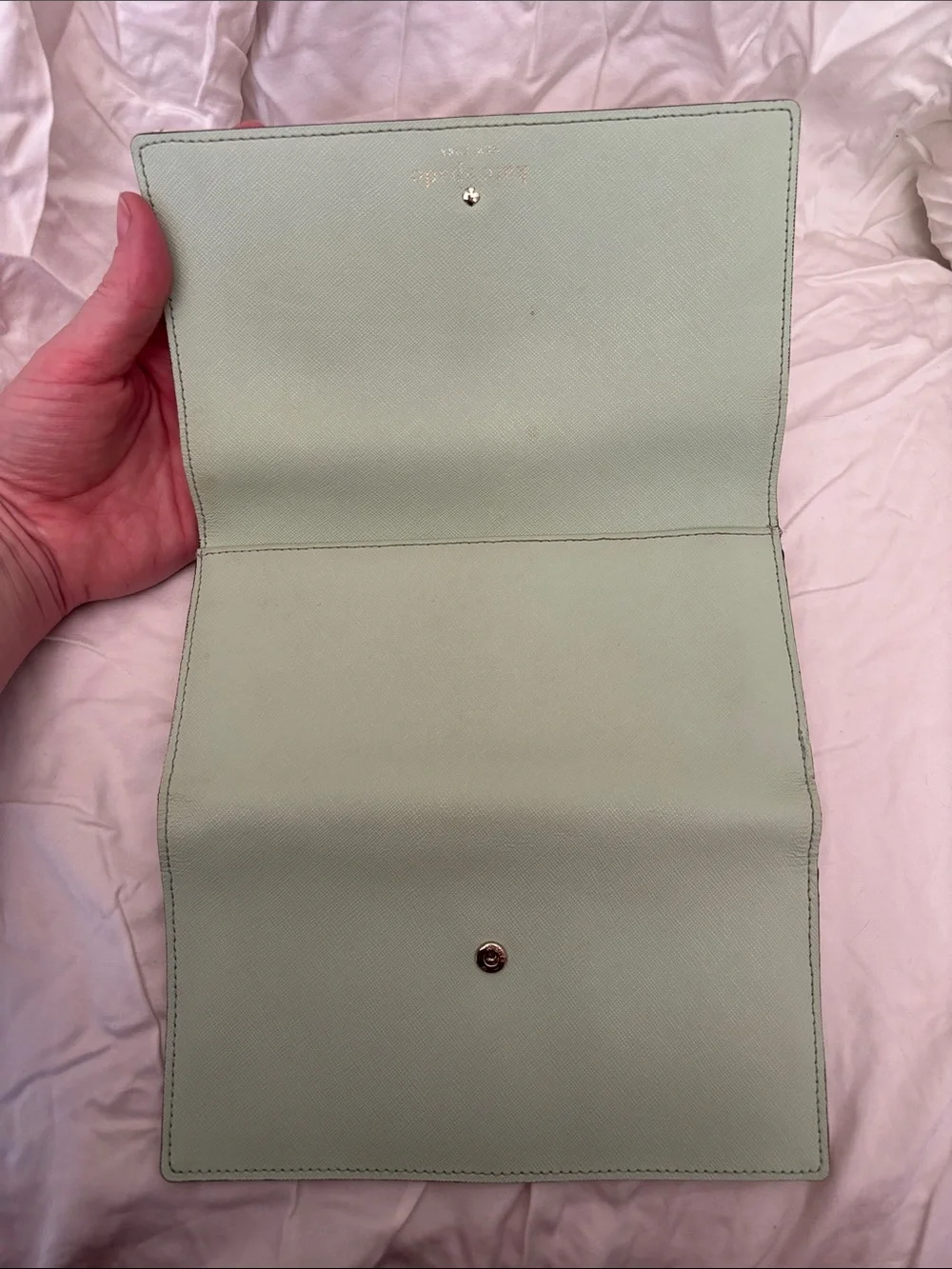 kate spade Mint Green Saffiano Continental Wallet with Gold Accent